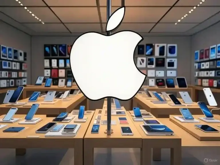 Apple store with iPhones and some other apple devices