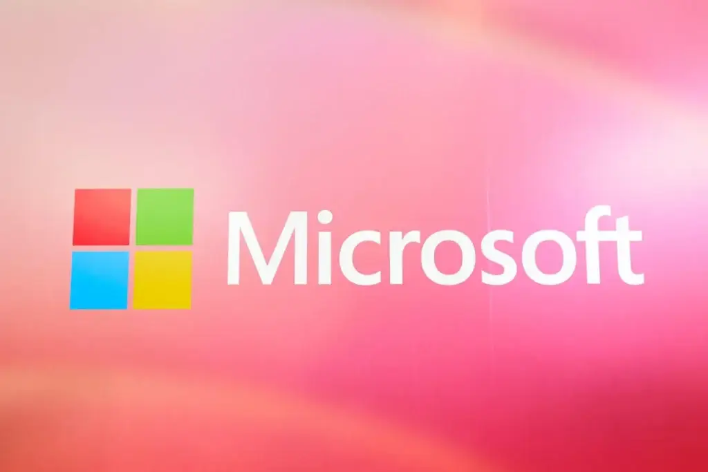 Microsoft logo in a pink background
