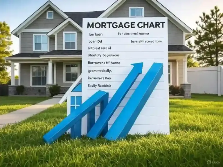 A house with mortgage chart in front of it