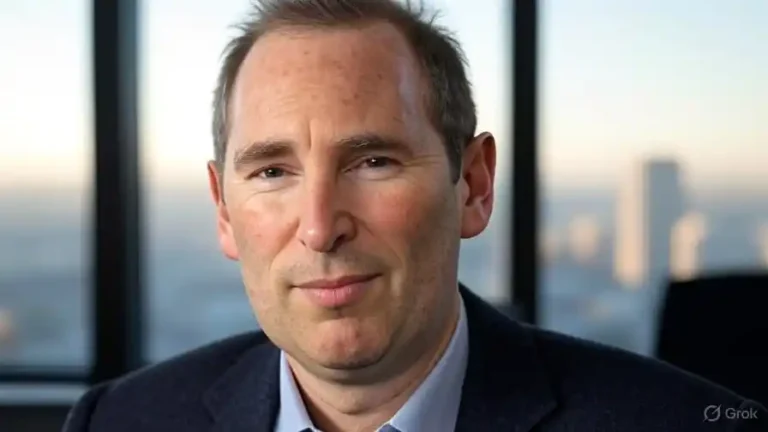 Half photo of Amazon CEO Andy Jassy