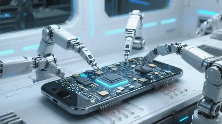 A smartphone assembled by robot arms